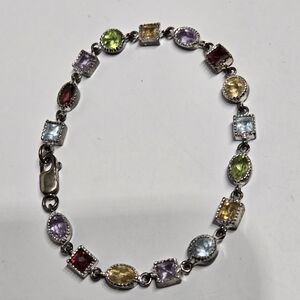 MULTICOLOR Rainbow Tennis Bracelet Silver Tone Good Condition